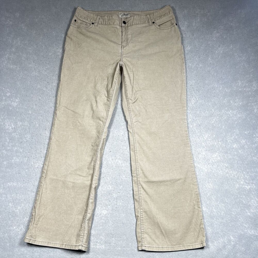 LL Bean Corduroy Pants Womens 16 Light Brown Straight Leg Pockets Cotton Blended